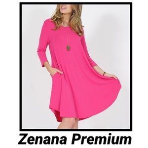 Zenana Knit Pocket Midi Dress In Hot Pink - 1 Small available